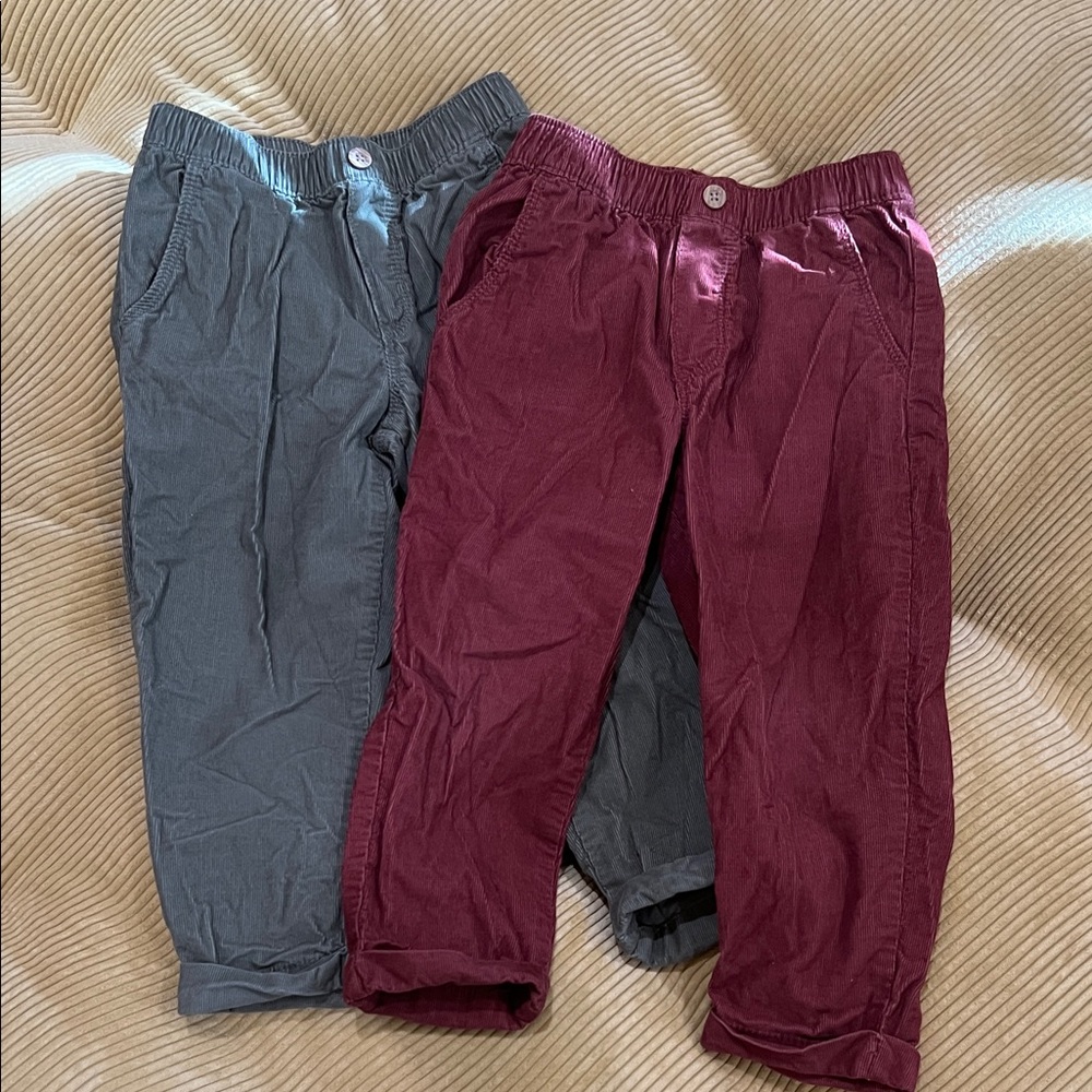 2 pairs Little Planet Organic Cotton corduroy Pants - Green and Bunt Red Orange